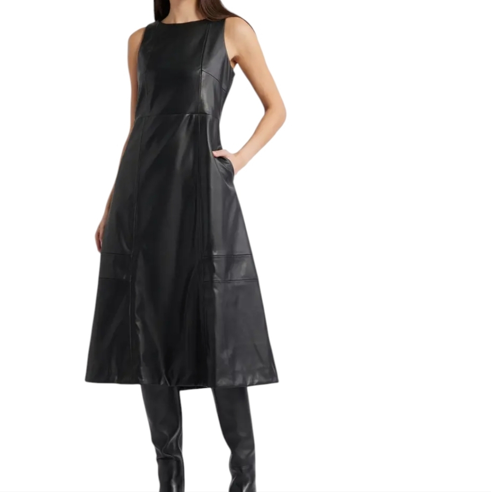 Halogen Black Faux Leather Midi Dress